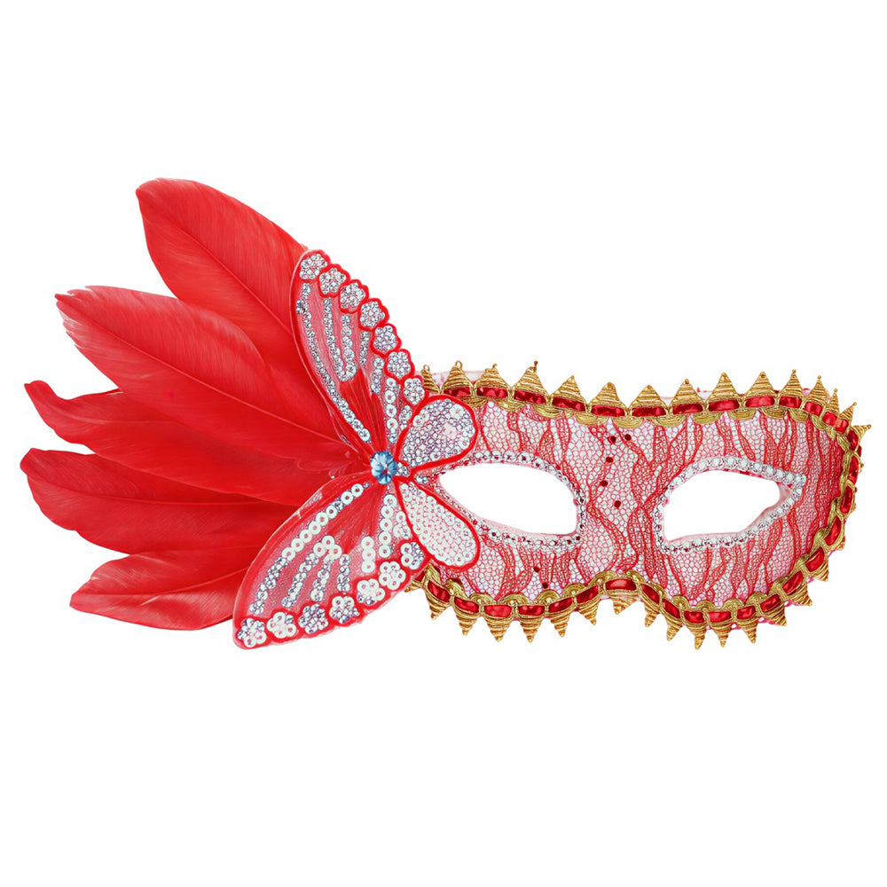 Luxury butterfly with feather masquerade eye mask in assorted colors for masquerade parties, carnival celebrations, costume events, and themed party decorations from Party Wholesale Hub India.