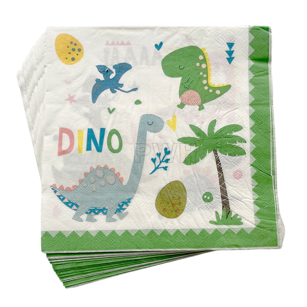 Cute Dino Theme Paper Napkins 20 pcs eco-friendly disposable tissue napkins for dinosaur kids birthday party table decoration from Party Wholesale Hub