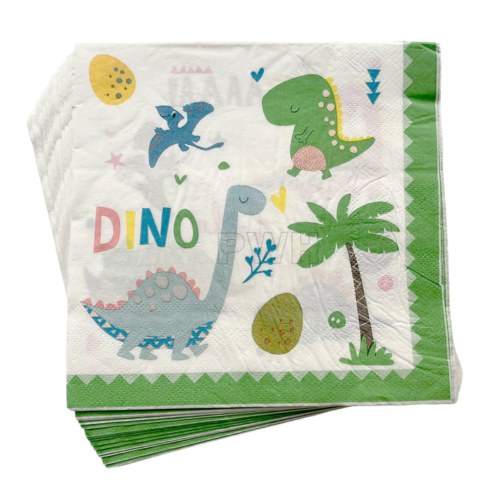 Cute Dino Theme Paper Napkins 20 pcs eco-friendly disposable tissue napkins for dinosaur kids birthday party table decoration from Party Wholesale Hub