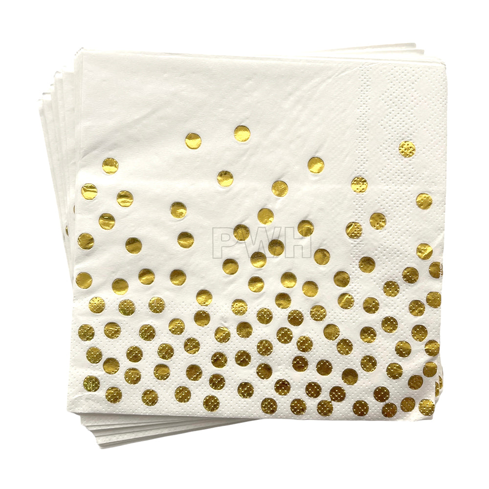 Polka Theme Golden Paper Napkins 20 pcs premium disposable tissue napkins with elegant golden polka dot design for birthday party table decoration from Party Wholesale Hub