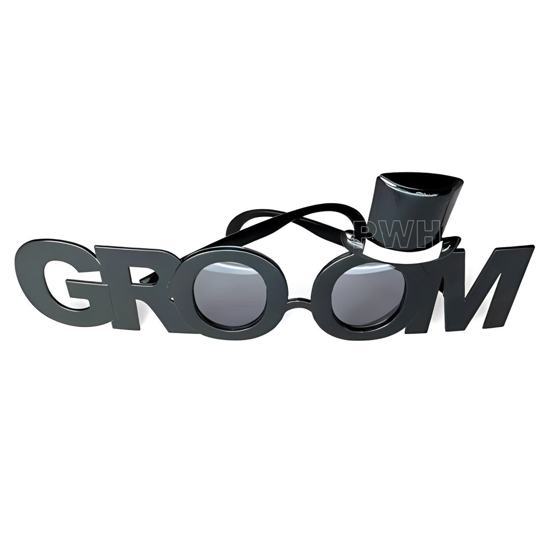 Premium Groom party goggles with top hat and mustache for bachelor parties, stag nights, weddings, groom-to-be celebrations, photo booth props, and wholesale party supplies from Party Wholesale Hub India.