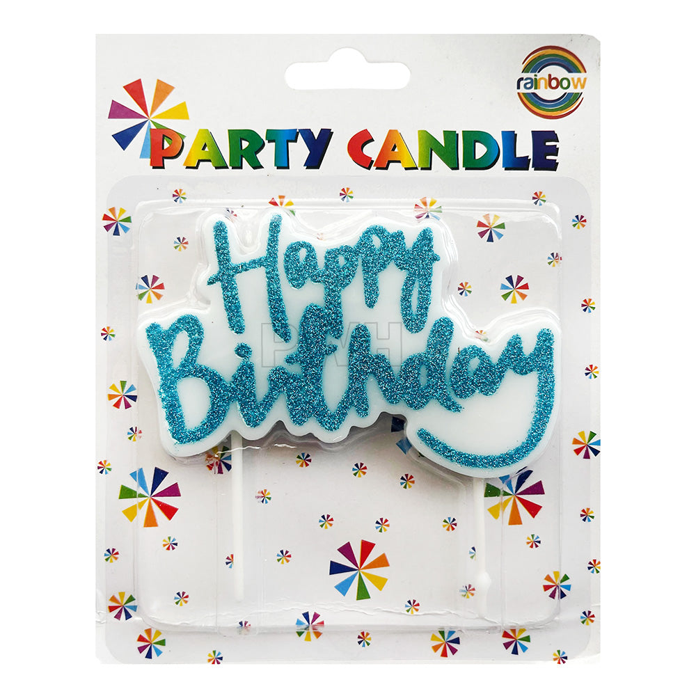 Happy Birthday Sparkle Glitter Cake Candle in assorted colors for birthday cake decoration and wholesale party supplies from Party Wholesale Hub