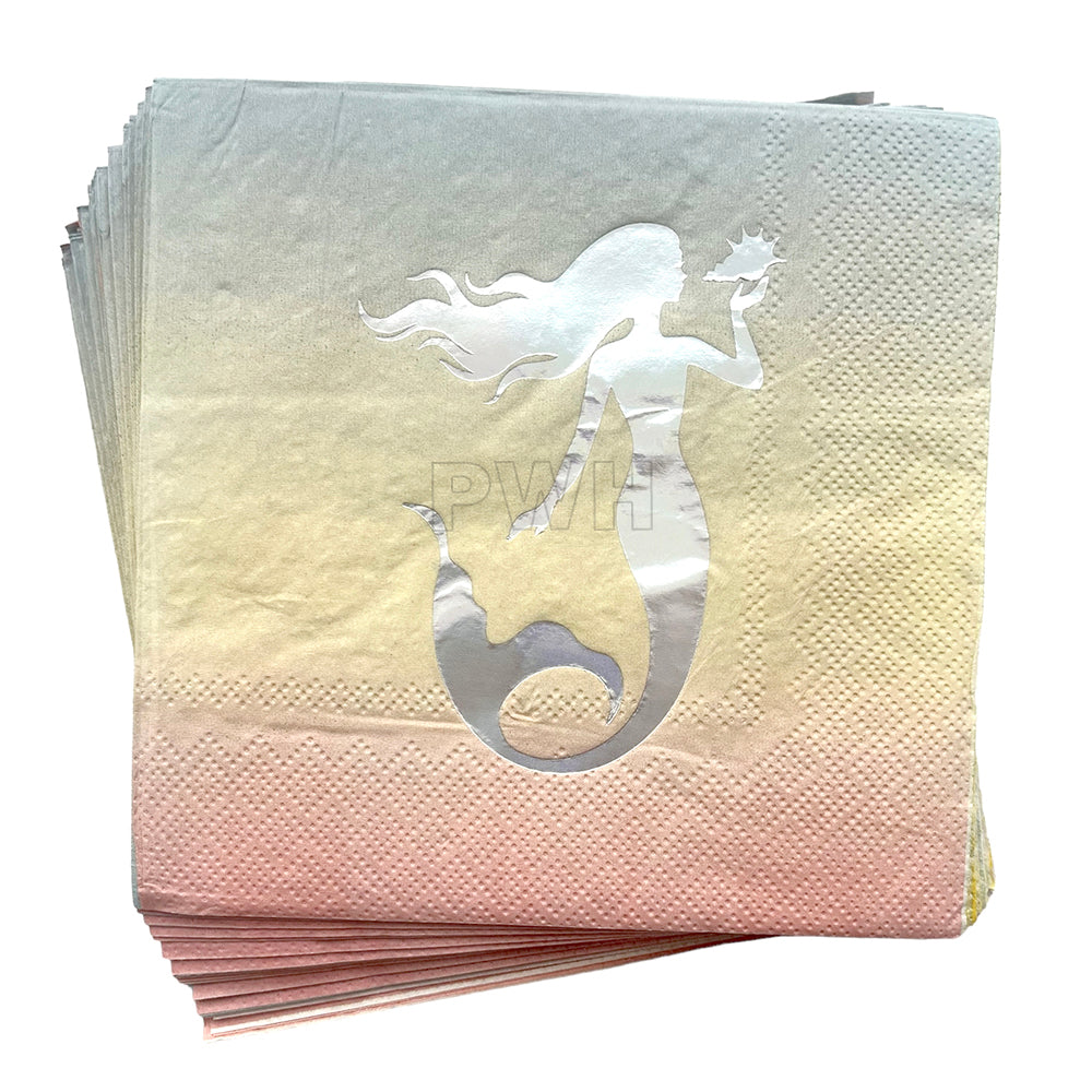 Little Mermaid Theme Golden Paper Napkins pack of 20 premium disposable tissue napkins for mermaid birthday party table decoration from Party Wholesale Hub