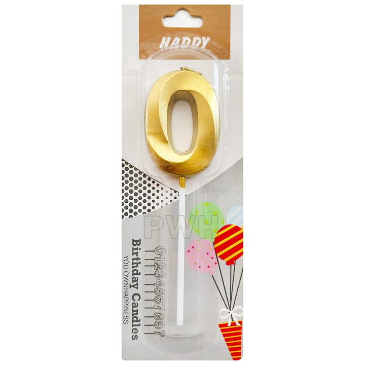 Metallic Gold Number Birthday Cake Candle available in digits 0–9 for wholesale party supplies from Party Wholesale Hub