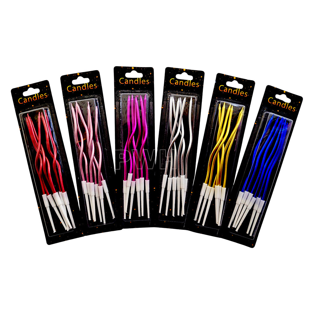 Twisty spiral cake candles 6 pcs set available in six metallic colors for birthday cake decoration and wholesale party supplies from Party Wholesale Hub