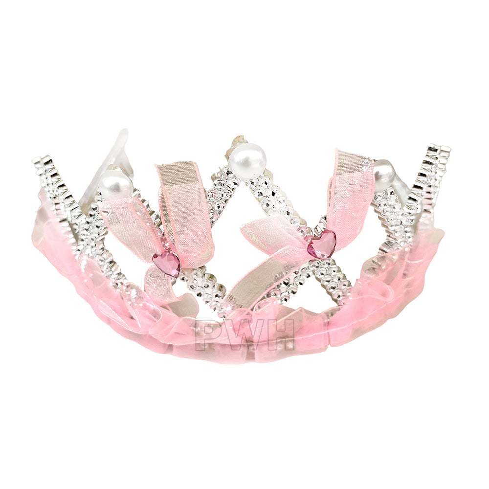 Luxury pink ribbon silver princess crown tiara for birthday parties, baby showers, princess theme celebrations, photoshoots, and royal event decorations from Party Wholesale Hub India.                                