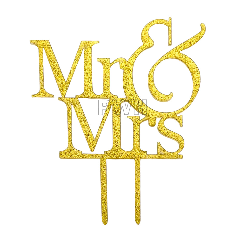 Premium Mr & Mrs Letter acrylic cake topper for wedding, engagement and anniversary cake decoration available at Party Wholesale Hub.