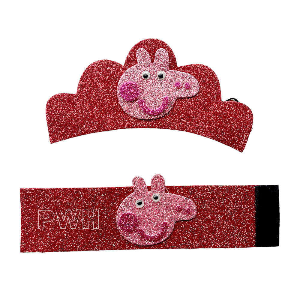 Luxury premium Peppa Pig crown and wrist band costume accessory set for kids' birthday parties, Peppa Pig theme celebrations, school events, fancy dress competitions, and return gifts from Party Wholesale Hub India.