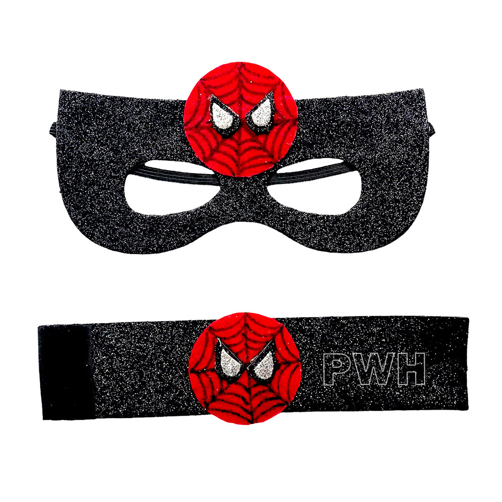 Luxury premium Spider-Man superheroes mask and wrist bands costume accessory set for kids' birthday parties, superhero theme celebrations, cosplay, school events, and fancy dress competitions from Party Wholesale Hub India.
