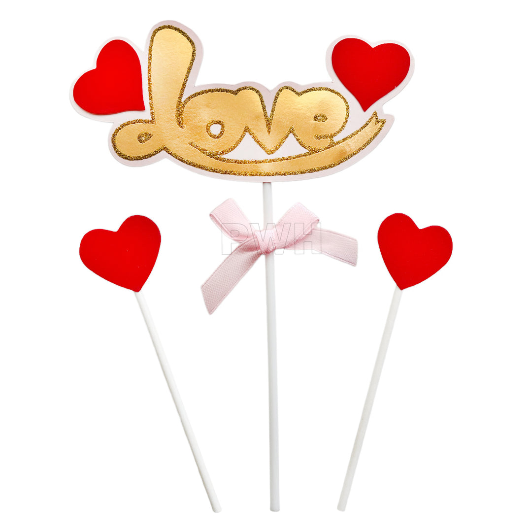 Love Cake Topper Set 3 Pieces for wedding, anniversary and romantic cake decoration available in bulk from Party Wholesale Hub.