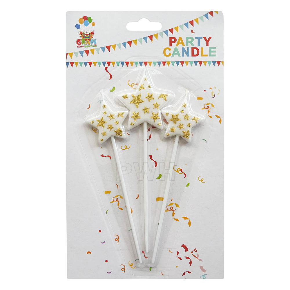 Star Shaped Cake Candles 3 Pcs Set in black and white for birthday cake decoration and wholesale party supplies from Party Wholesale Hub