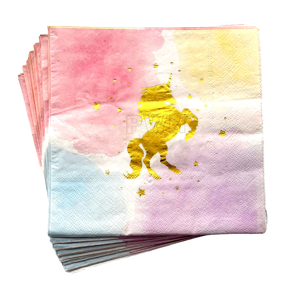 Unicorn Theme Glitter Paper Napkins 20 pcs premium disposable tissue napkins with glitter design for kids birthday party table decoration from Party Wholesale Hub