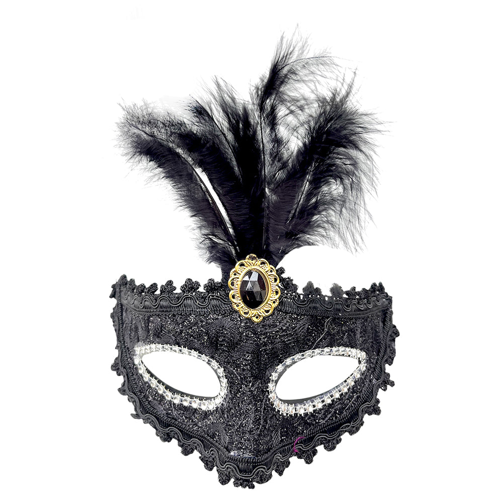 Luxury Venetian party feather eye mask in assorted colors for masquerade parties, carnival celebrations, costume events, themed parties, and photo booth accessories from Party Wholesale Hub India.