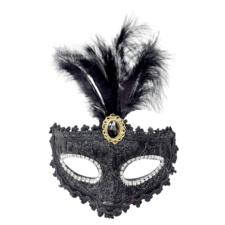 Luxury Venetian party feather eye mask in assorted colors for masquerade parties, carnival celebrations, costume events, themed parties, and photo booth accessories from Party Wholesale Hub India.
