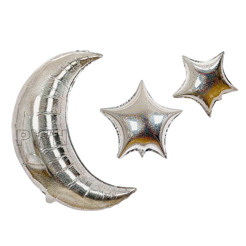 Premium Mcolour Moon and Stars Mylar Foil Balloon Set with 5 Star Balloons and 1 Moon Balloon for Baby Shower, Celestial Theme Party and Wholesale Party Supplies