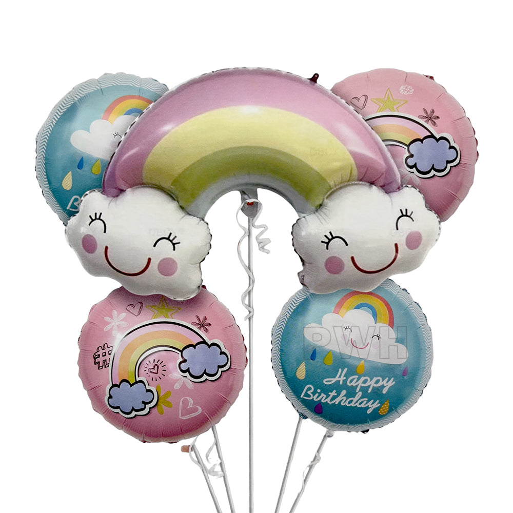 Premium Mcolour Rainbow 5-in-1 Mylar Foil Balloon Bouquet Set for Kids Birthday Party, Rainbow Theme Celebration, Unicorn Party and Wholesale Party Supplies