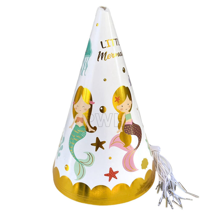 Mermaid theme glossy birthday caps for kids party celebrations and wholesale party supplies from Party Wholesale Hub India