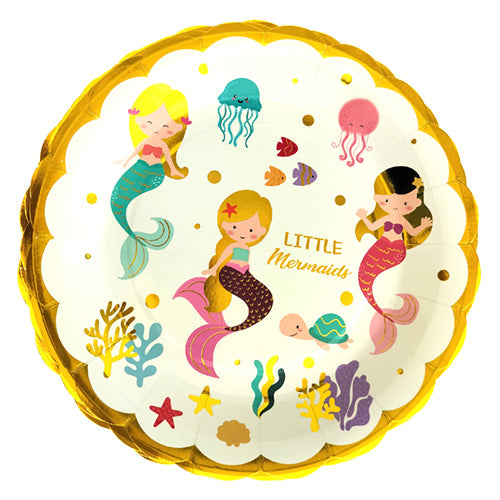 Mermaid Theme Glossy Paper Food Plates - Isolated - Party Wholesale Hub