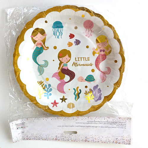 Mermaid Theme Glossy Paper Food Plates - Party Wholesale Hub