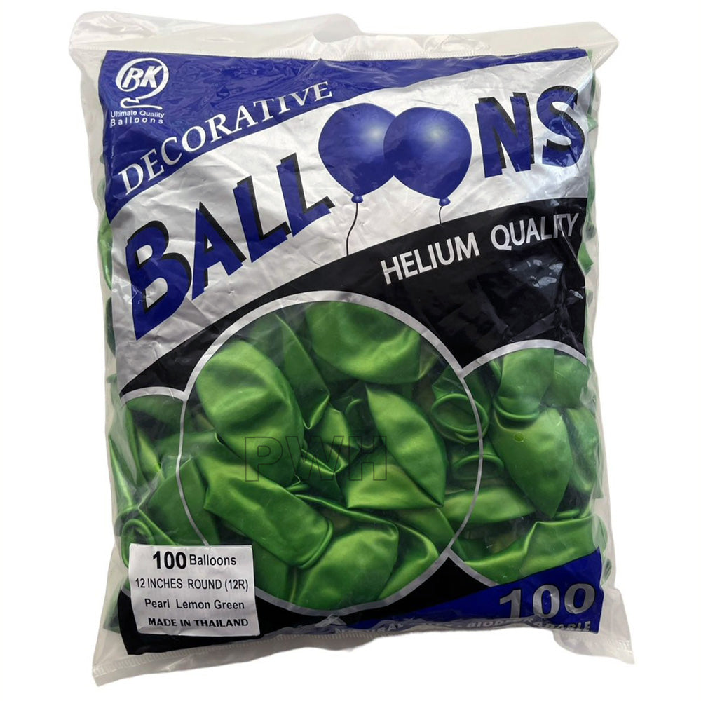 12" Pearl Metallic Latex Balloons [100 pcs pack] - Lemon Green