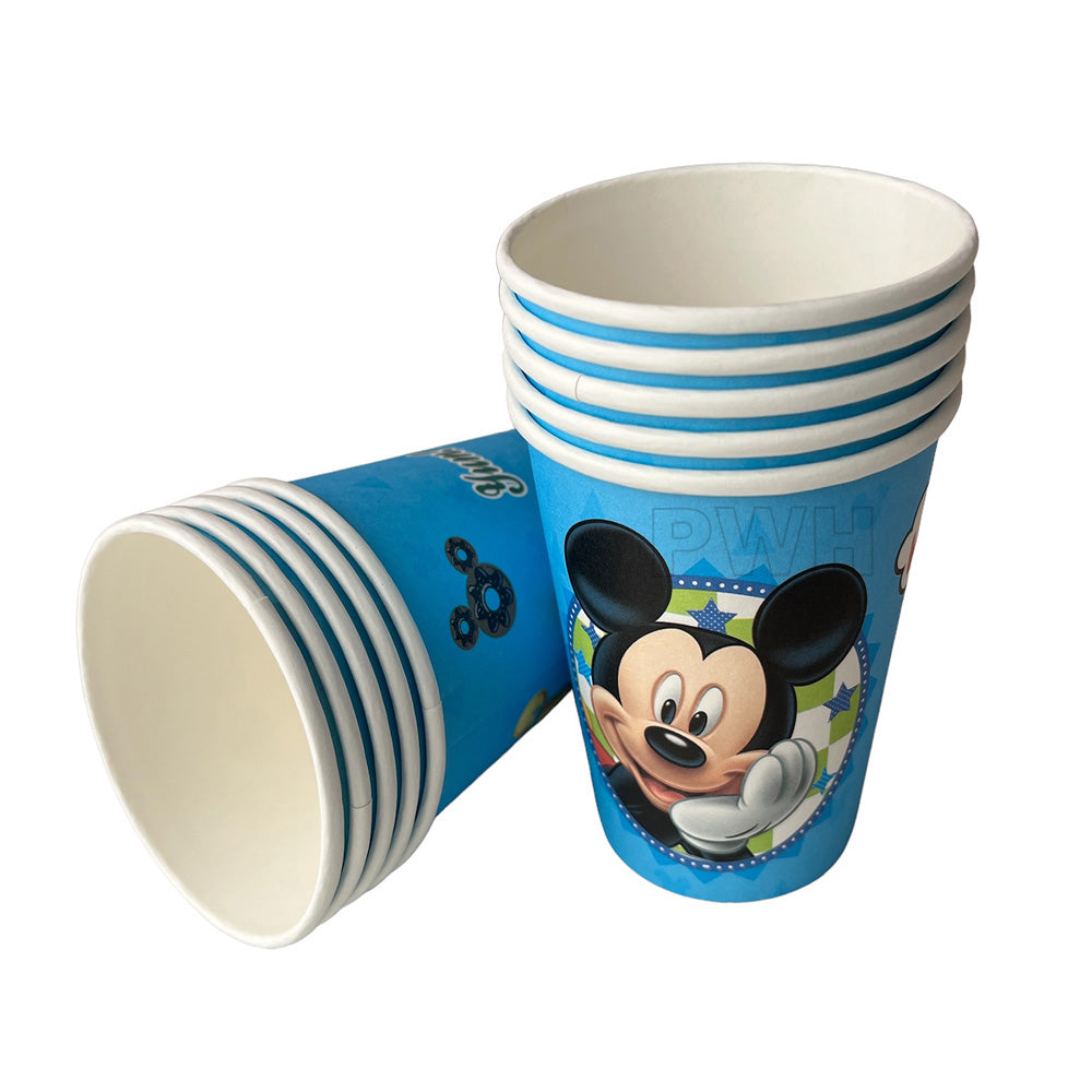Mickey Mouse theme paper cups pack of 10 for kids birthday party beverages and themed table decorations from Party Wholesale Hub India.