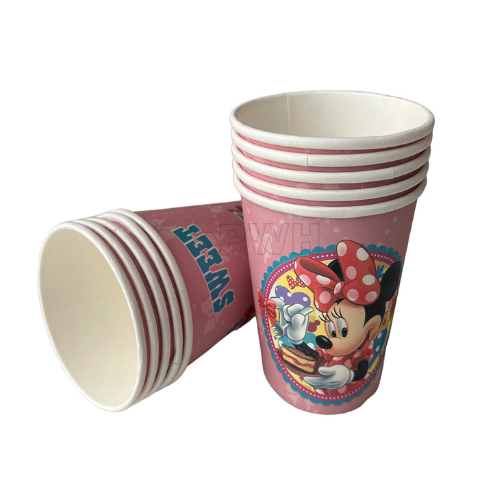 Minnie Mouse theme paper cups pack of 10 for kids birthday party, disposable eco-friendly paper beverage cups for wholesale.