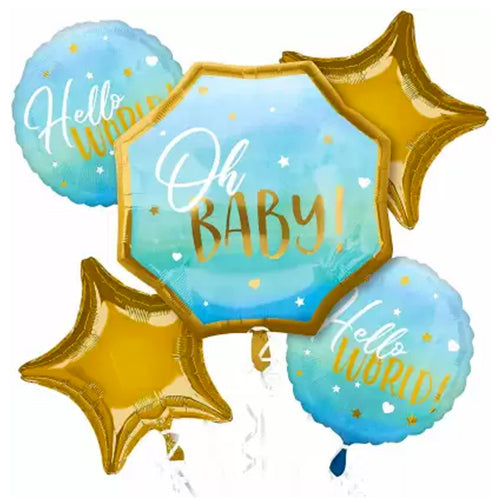 Oh Baby Hello World Boy Baby Arrival Foil Balloon Set - Party Wholesale Hub