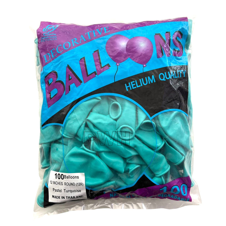 12" Pastel Latex Balloons [100 pcs pack] - Turquoise