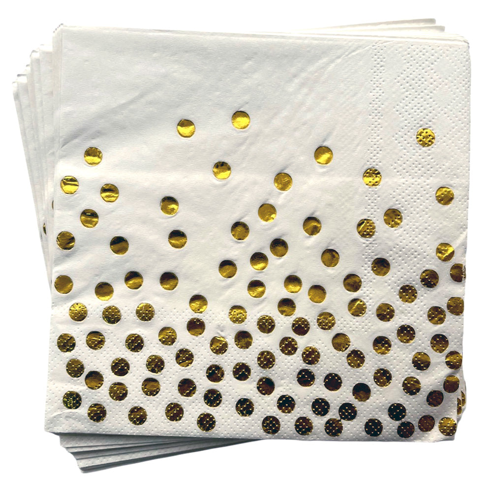 Polka Theme Golden Paper Napkins - Open- Party Wholesale Hub