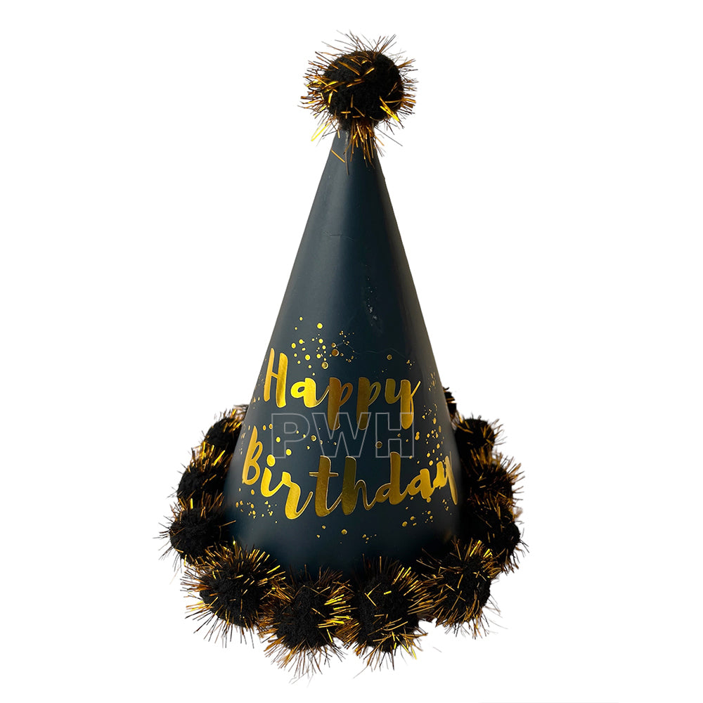 Pom Pom Happy Birthday Black Cap wholesale birthday party hat bulk party supplies India
