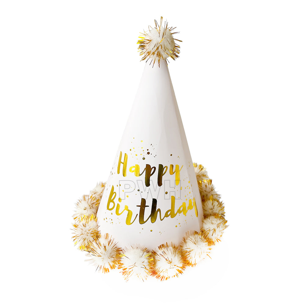 Pom Pom Happy Birthday White Cap wholesale birthday party hat bulk party supplies India