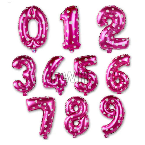 16 inches metallic pink foil number balloons 0 to 9 for birthday, baby shower, anniversary, milestone celebration, and party decoration from Party Wholesale Hub.