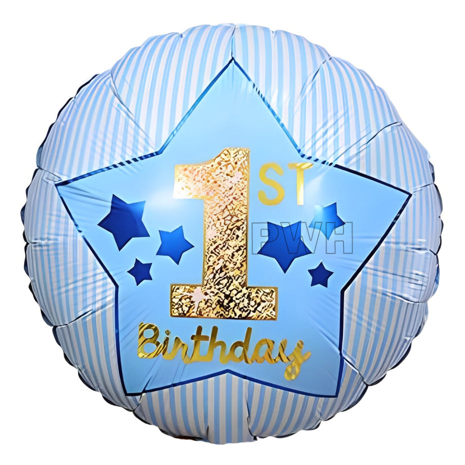 18 inch 1st Birthday Mylar aluminium foil balloon for first birthday party decoration, balloon bouquet, and cake smash celebration from Party Wholesale Hub.