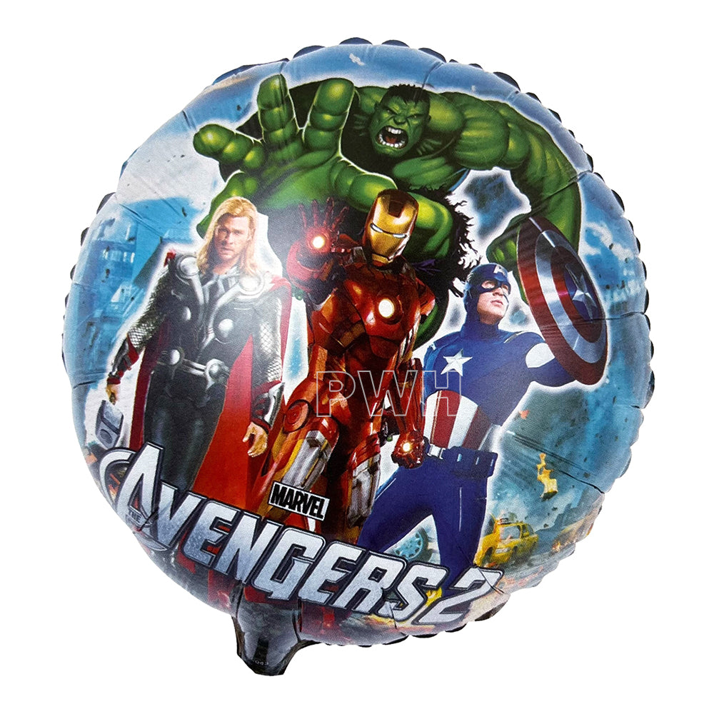 18 inch Avengers printed Mylar foil balloon for Marvel superhero birthday party, kids celebration, comic theme event, and party decoration from Party Wholesale Hub.