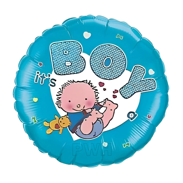 18 inch Baby Print It's Boy Girl Mylar foil balloon for baby shower, gender reveal, welcome baby celebration, and newborn party decoration from Party Wholesale Hub.