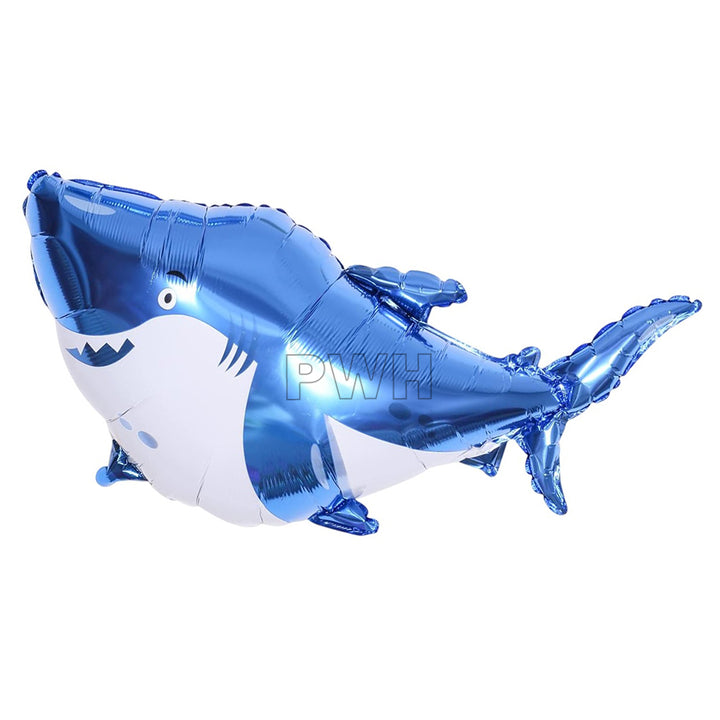 18 inch cute shark Mylar foil balloon for ocean theme birthday party, under the sea celebration, baby shark party, and kids event decoration from Party Wholesale Hub.