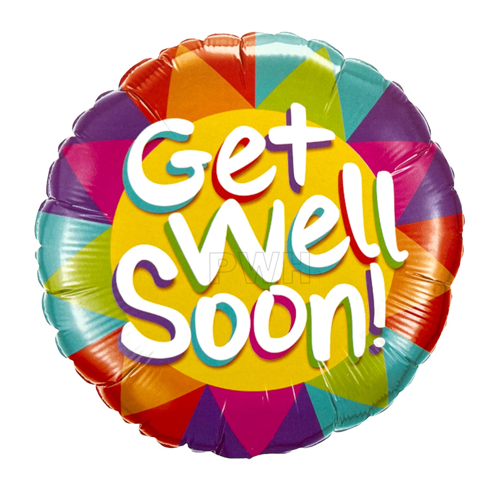 18 inch Get Well Soon Mylar aluminium foil balloon for hospital visits, recovery celebrations, balloon bouquets, and thoughtful gift decoration from Party Wholesale Hub.