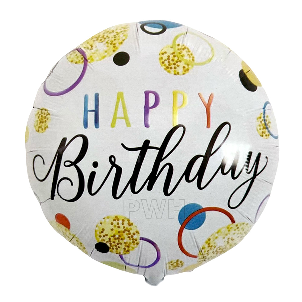 18 Inch Happy Birthday Polka Print White Round Mylar Foil Balloon for birthday party decoration wholesale