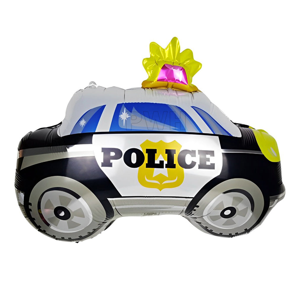 18 inch police car shaped Mylar aluminium foil balloon for police theme birthday party, vehicle celebration, kids event decoration, and party décor from Party Wholesale Hub.