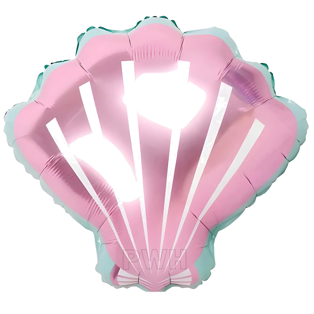 18 inch sea shell Mylar aluminium foil balloon with glossy metallic finish for mermaid theme parties, under the sea decorations, birthdays, and event décor from Party Wholesale Hub.