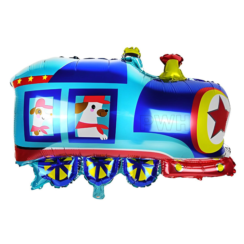 18 inch train engine shaped Mylar aluminium foil balloon for train theme birthday party, transportation celebration, kids event decoration, and party décor from Party Wholesale Hub.