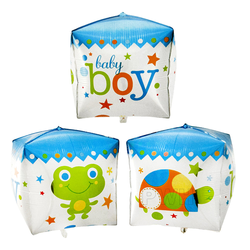 22 inch 4D gift box cube Baby Boy Mylar aluminium foil balloon for baby shower, welcome baby celebration, hospital room decoration, and balloon décor from Party Wholesale Hub.