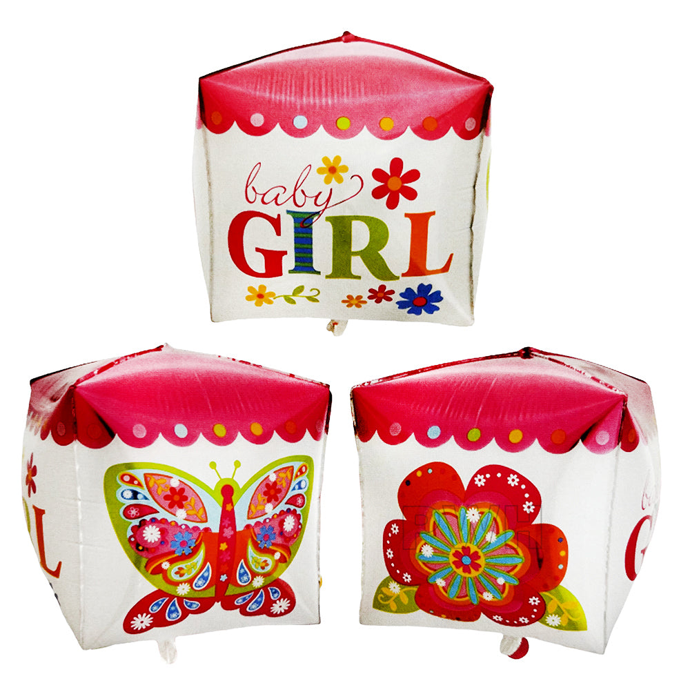 22 inch 4D gift box cube Baby Girl Mylar aluminium foil balloon for baby shower, welcome baby girl celebration, hospital room decoration, and balloon décor from Party Wholesale Hub.