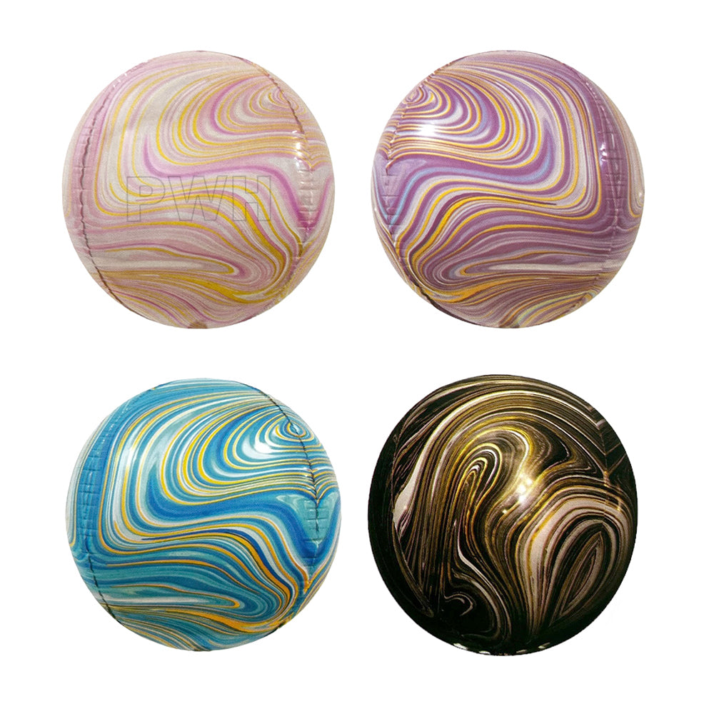 22 inch 4D marble print Mylar aluminium foil balloon in assorted colors with glossy metallic finish for birthdays, weddings, balloon bouquets, and luxury event decoration from Party Wholesale Hub.