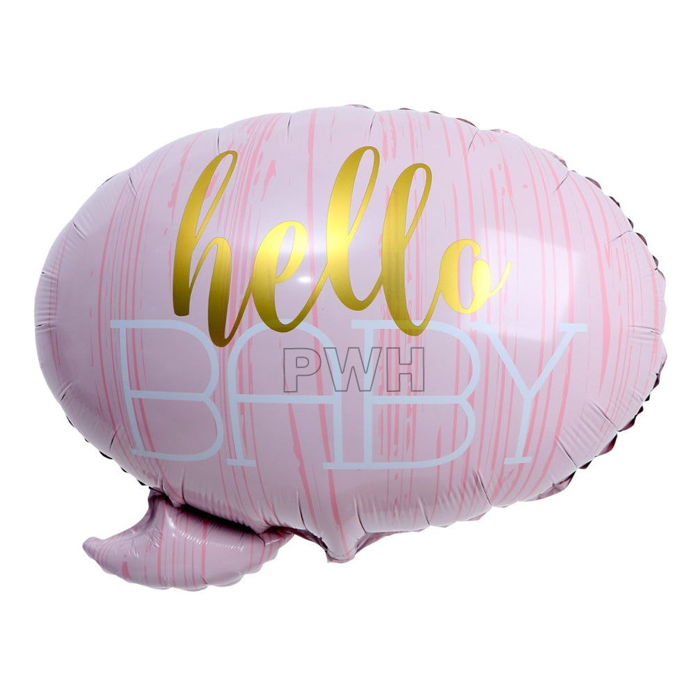 24 inch Hello Baby Arrival pink Mylar aluminium foil balloon for baby shower, welcome baby girl celebration, hospital room decoration, and balloon décor from Party Wholesale Hub.
