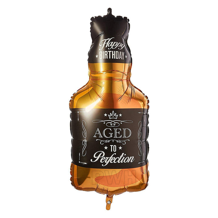 34 inch Aged To Perfection whiskey bottle shaped Mylar foil balloon for milestone birthday and bachelor party decoration wholesale supplier in India