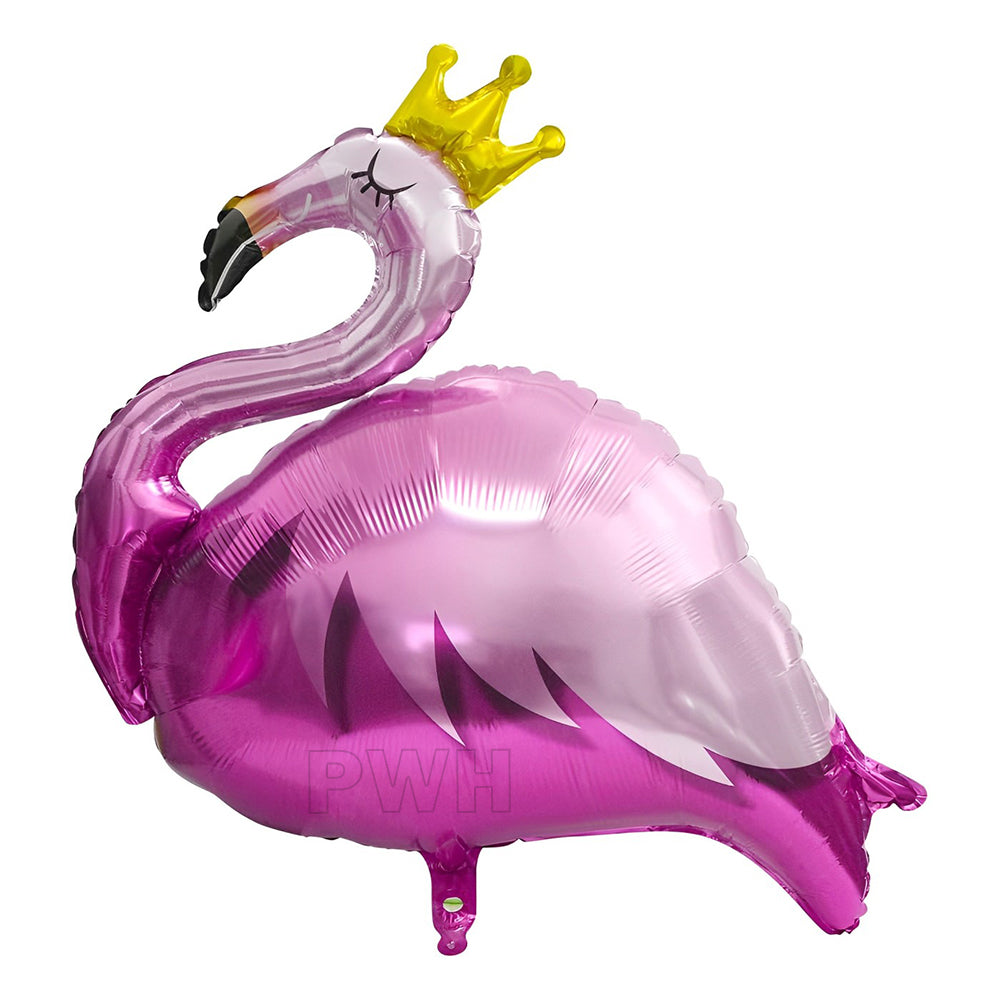 35 inch flamingo shaped Mylar foil balloon for tropical party, Hawaiian celebration, pool party, birthday, and summer event decoration from Party Wholesale Hub.