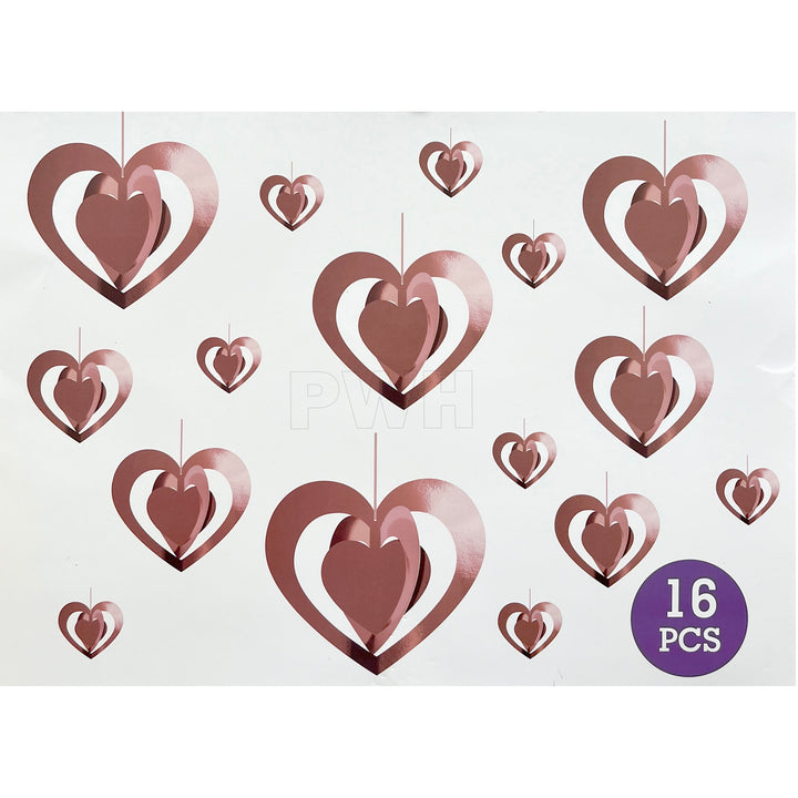 3D Love decoration kit 16 pcs with heart hanging decorations for Valentine's Day, anniversary, proposal, and romantic party decoration available wholesale from Party Wholesale Hub