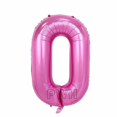 40 inches pink foil number balloons 0 to 9 with metallic glossy finish for birthday, baby shower, bridal shower, anniversary, and party decoration from Party Wholesale Hub.