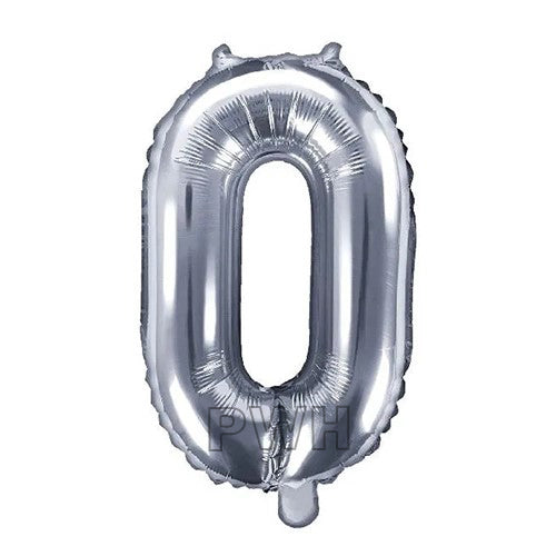 40 inches silver foil number balloons 0 to 9 with metallic glossy finish for birthday, anniversary, wedding, and party decoration from Party Wholesale Hub.